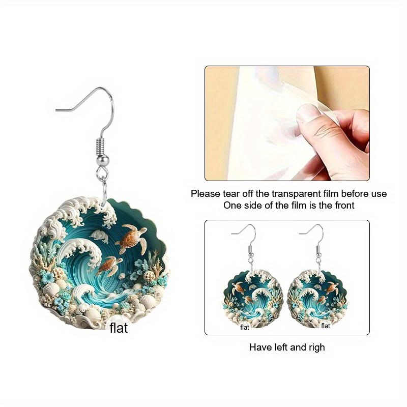 Chic Wave Turtle Acrylic Dangle Earrings For Women 2D Flat Earrings Summer Earrings Y2K Fashion Earrings Vacation Casual Earrings Female Gift