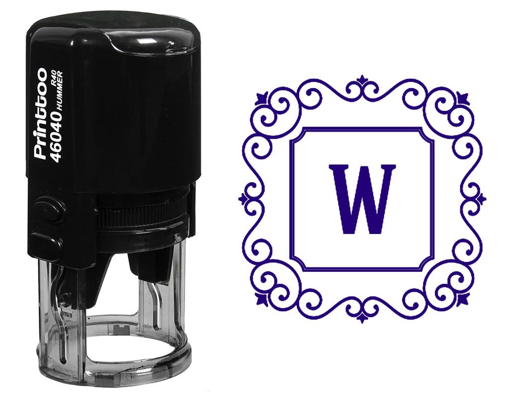 Printtoo Square Swirl Border W Alphabet Monogram Initial Office Stationary Self Inking Rubber