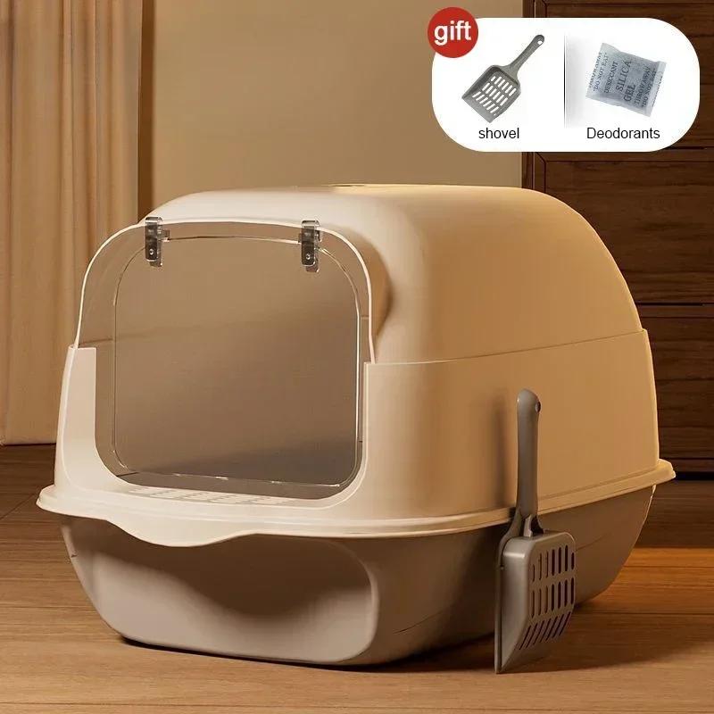 Fully Enclosed Large Capacity Cat Litter Box - Anti-Splash Spillproof Deodorant Pet Toilet Removable Cat Bedpan Sandbox