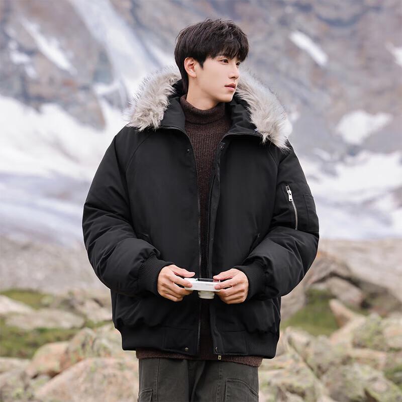 VUUG Men s Hooded Faux Fur Collar Puffer Jacket M