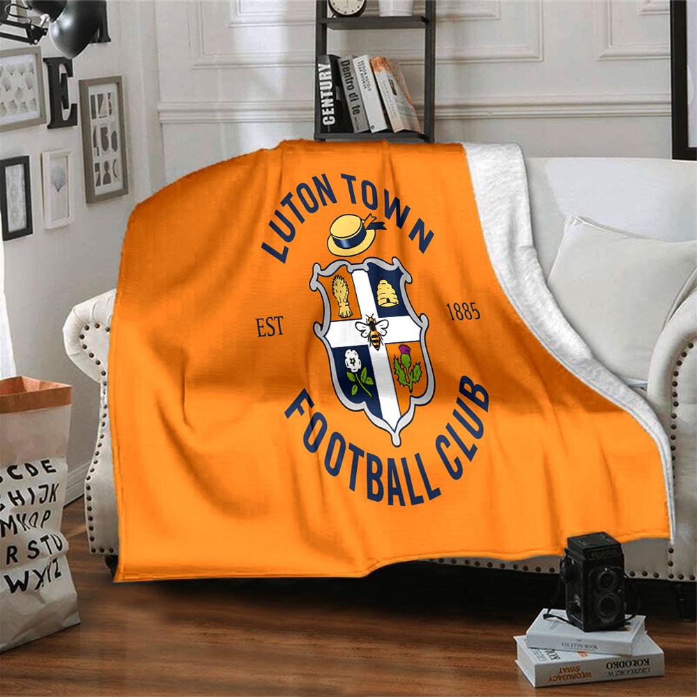Luton Town Crest Flannel Blanket, Soft Polyester, Modern Design, All-Season for Camping, Travel, Gifts for holidays or birthdays