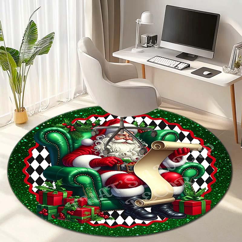Cute Christmas Day Gift Bell Santa Claus Snowman Christmas Tree round rug Home Soft Decorative Anti slip Chair Mat Carpet Outdoor Floor Mat Carpet 91