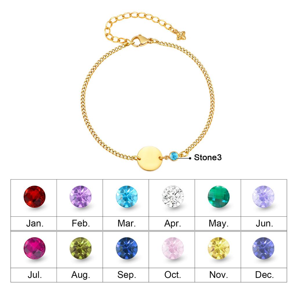 Vnox Unique 12th Birthstones Bracelet January- December Blank Round 2 Color Charm Bracelet Stainless Steel Jewelry Birthday Gift