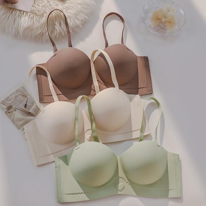 Seamless Lingerie Women's Gathering Top Support No Steel Coil Bra Breast Retraction Anti-sagging Half-cup Bra