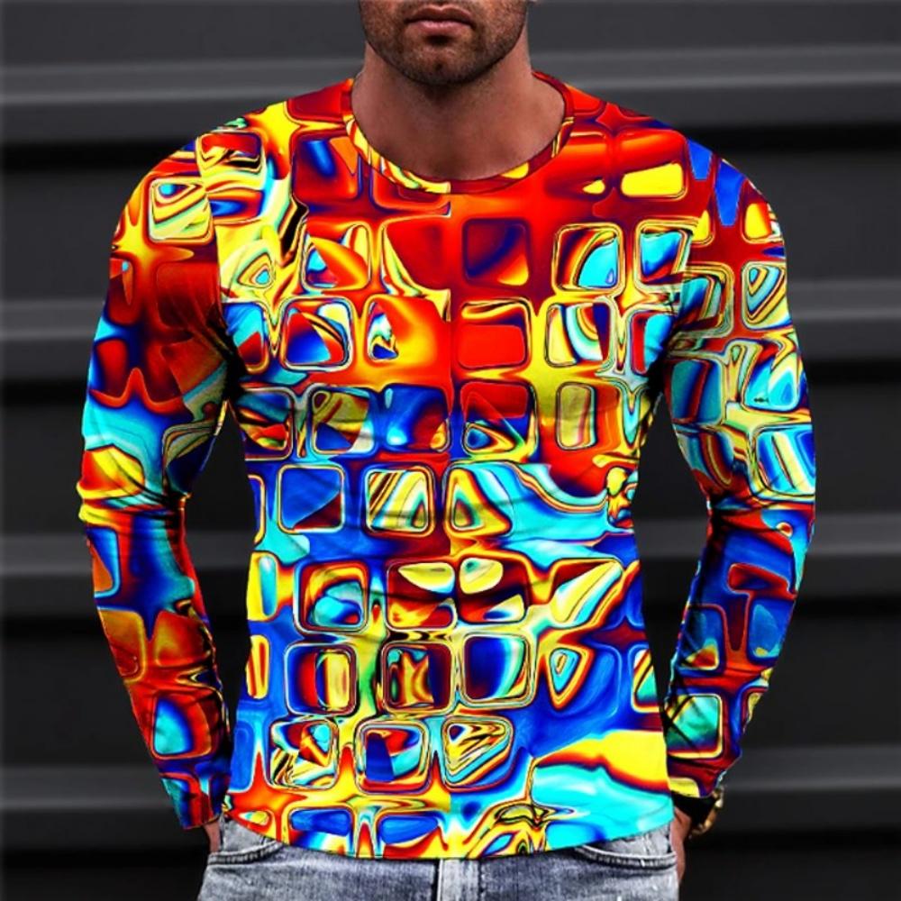 Man's Optical Illusion T-Shirt Round Neck Long Sleeve T Shirt Man Oversized T-Shirt Summer O-Neck Clothing Pullover Man Clothes
