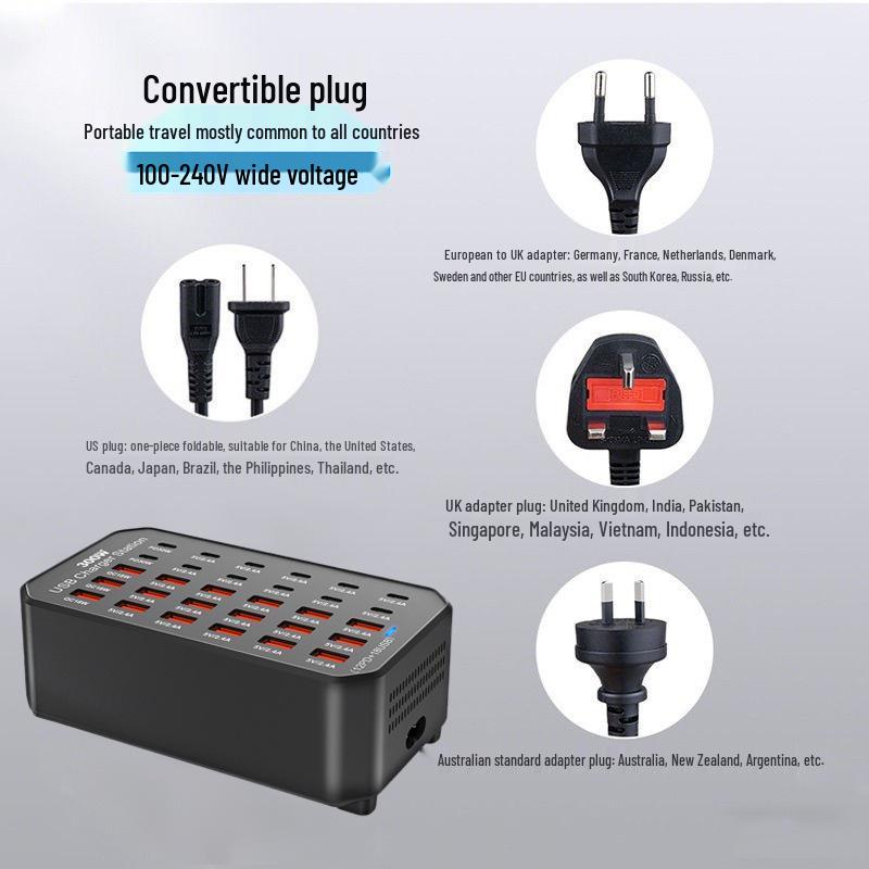 30-Port 300W USB Multifunction Charger for Apple, Huawei Tablets & Phones - PD Fast Charging Desktop Station