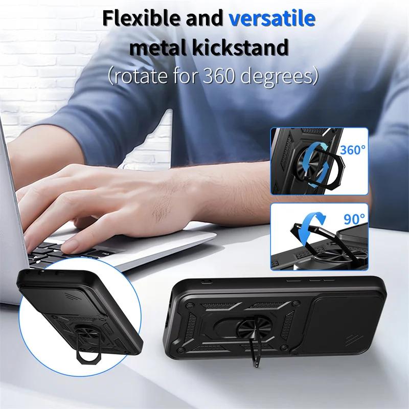 Shockproof Armor Phone Case for POCO F7 Ultra Cover Slide Camera Kickstand Ring Holder Plastic Case for Xiaomi POCO F7 Pro Shell