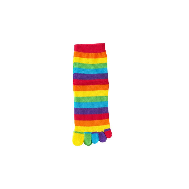 Women's Socks Rainbow Striped Five-finger Split Toe Cotton Mid-tube Socks Colorful Lines Simple Sports Funny Stockings