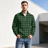 Men's Fall Winter Plaid Print Zip-Up Stand Collar Pullover Casual Wrinkle- Athletic Top