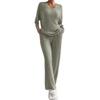 Women's Autumn 2025 Fashion: Rib-Knit V-Neck Set with Casual Straight-Leg Pants