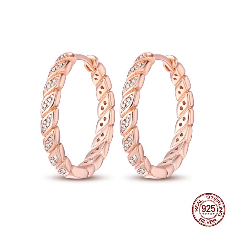 100% 925 Sterling Silver Rose Gold Heart Geometric Pave CZ Hoop Earrings For Women Wedding Engagement Birthday Jewelry Gift 2023