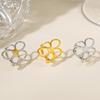 Stainless Steel Gold & Silver Color Blocking Open Ring with Retro Flower Design