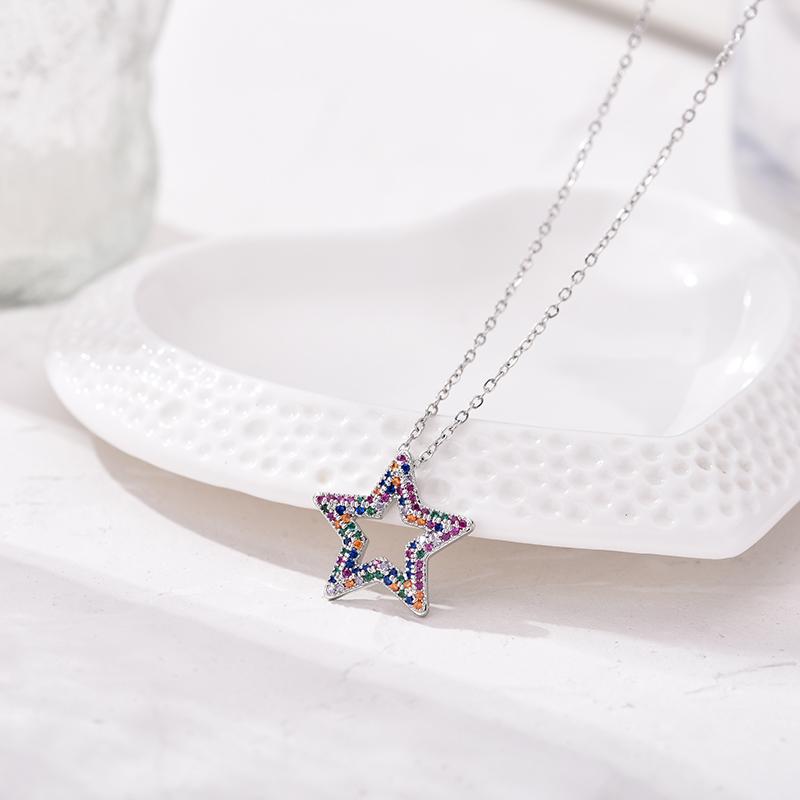 Trendy Multicolor Star Zincon Pendant Necklace For Women Stainless Steel Chain Choker Vintage Necklace Female Daily Jewelry Gift