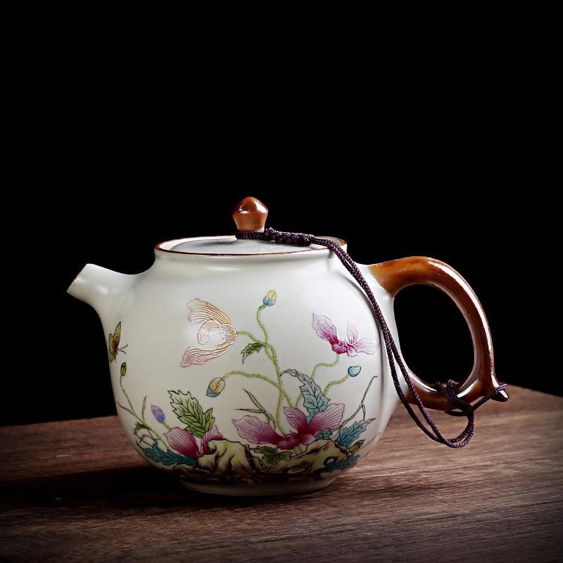 230ml Palace Luxury Ceramic Teapots Hand Painted Flowers and Birds Tea Pot Travel Portable Filter Kettle Home Tea Set 1pcs Pot