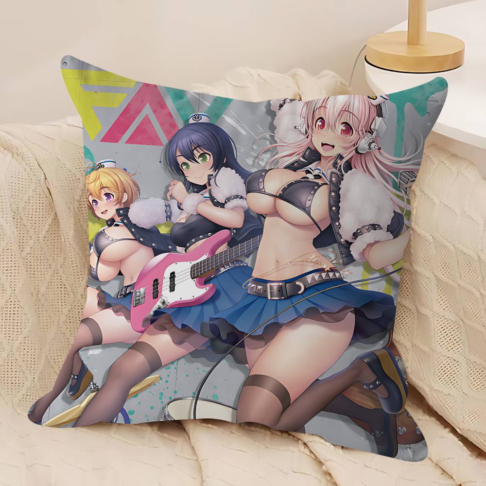 Anime Super Sonico Pillow Covers Cartoon Sofa Decorative Home Double-sided Printing Short Plush Cute Cushion Cover