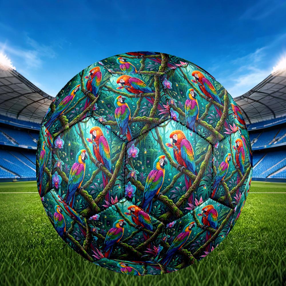 1pc Rainforest Macaws Theme Soccer Ball Football, Size 5, Lightweight PVC, Durable Outdoor Training Soccer Ball, Gift M61450