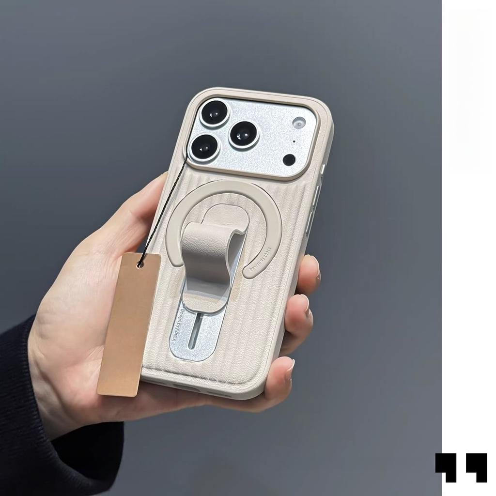3D Corrugated Stripe Luggage Leather Holder Phone Case For IPhone 17 Pro Max 16 15 14 13 For Magsafe Anti-drop Protection Cover