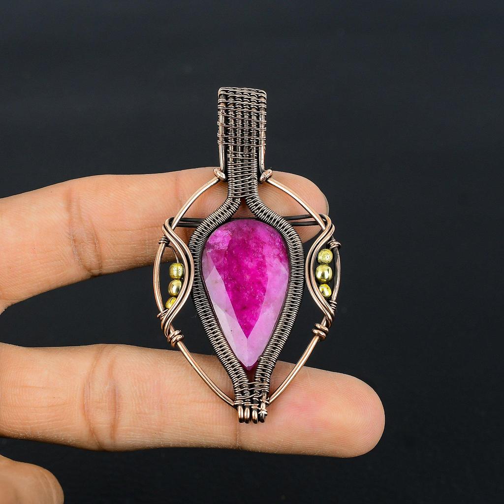 Ruby Pendant Gemstone Jewelry, 999 Copper Wire Wrapped Handmade Pendant, Latest Design Jewelry