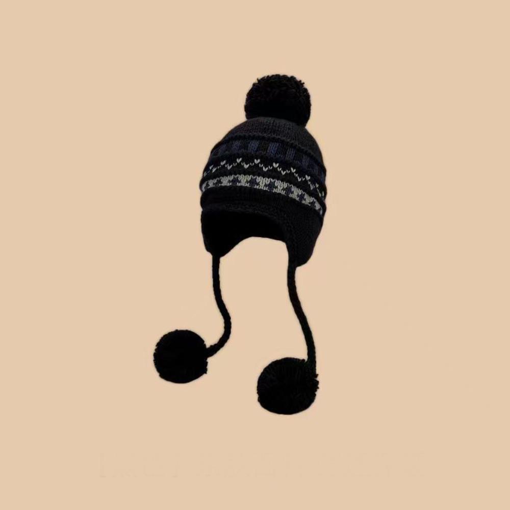 

Вязаные шапки в стиле Fair Isle, шерстяная шапка с защитой ушей, повседневная шапка-ушанка, осень чёрный