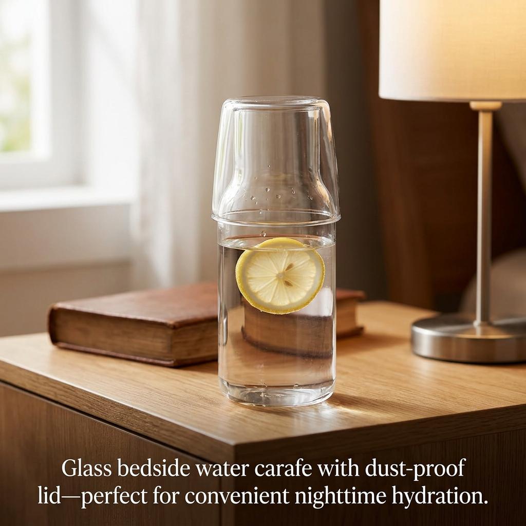 Bedside Water Carafe Set 550/600ML Milk Beverage Tea Cup with Cup Heat Resistant Glass Nightstand Pitcher for Guest RoomBathroom