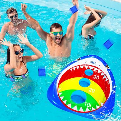Kinder Spaß Poolspielzeug, Aufblasbares Haifisch Cornhole Board Schwimmendes Wasserspiel Outdoor Schwimmspiel für Erwachsene Familie, Cooles Sommerparty Geschenk für 6 7 8 9 10 12