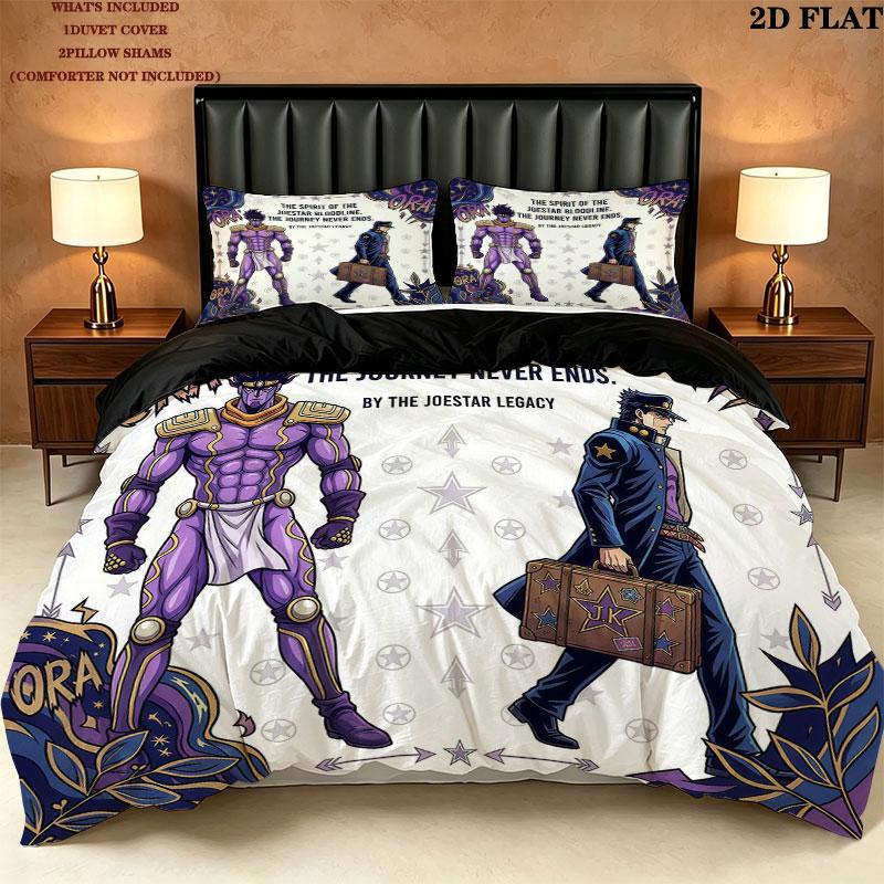 Jojo's Bizarre Adventure Vzor Povlečení Sada Peřiny Potah na Peřinu Povlak na Polštář Domov Narozeninový Dárek(1 * povlak na peřinu + 2 * povlak na polštář, bez jádra)