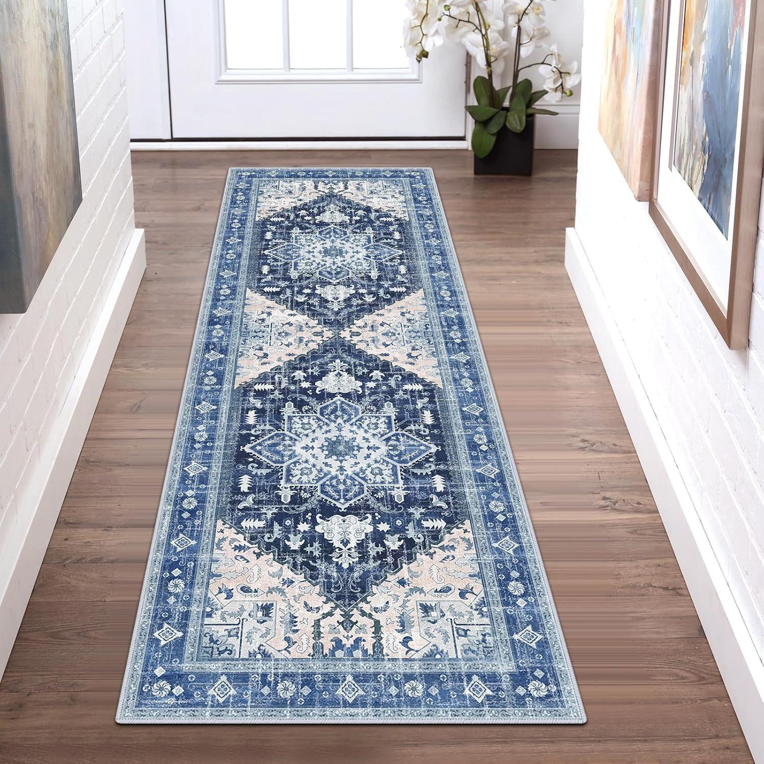 Vintage Perzisch Bloemig Runner Tapijt Antislip Slijtvast Mat voor Hal Keuken Slaapkamer Woondecoratie 50x160cm 20x63inch
