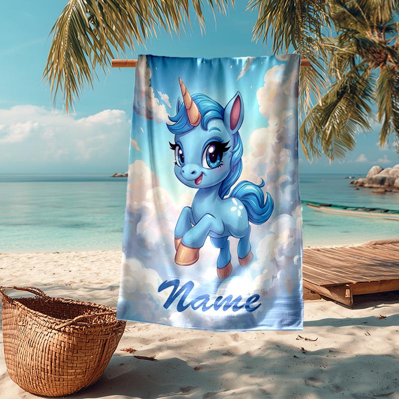 Custom Name Ultra-Soft Beach Towel with Unicorn Theme,Ideal for Pool - Camping, Diving - Perfect Travel Essential, Vibrant Beach Towel.