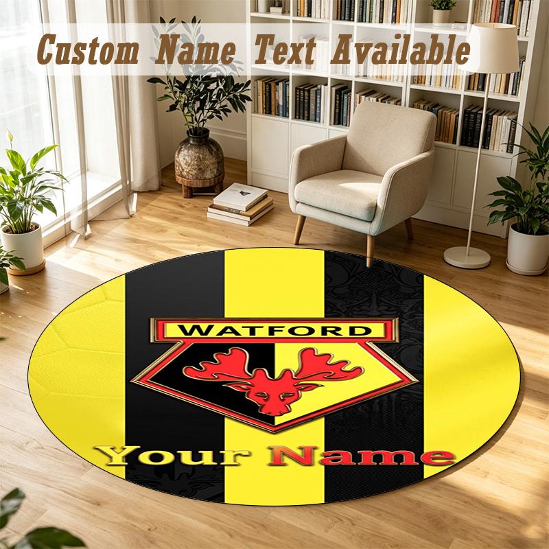 Round Rug Custom NameWatford FC Pattern Non Slip Carpet Home Floor Decor