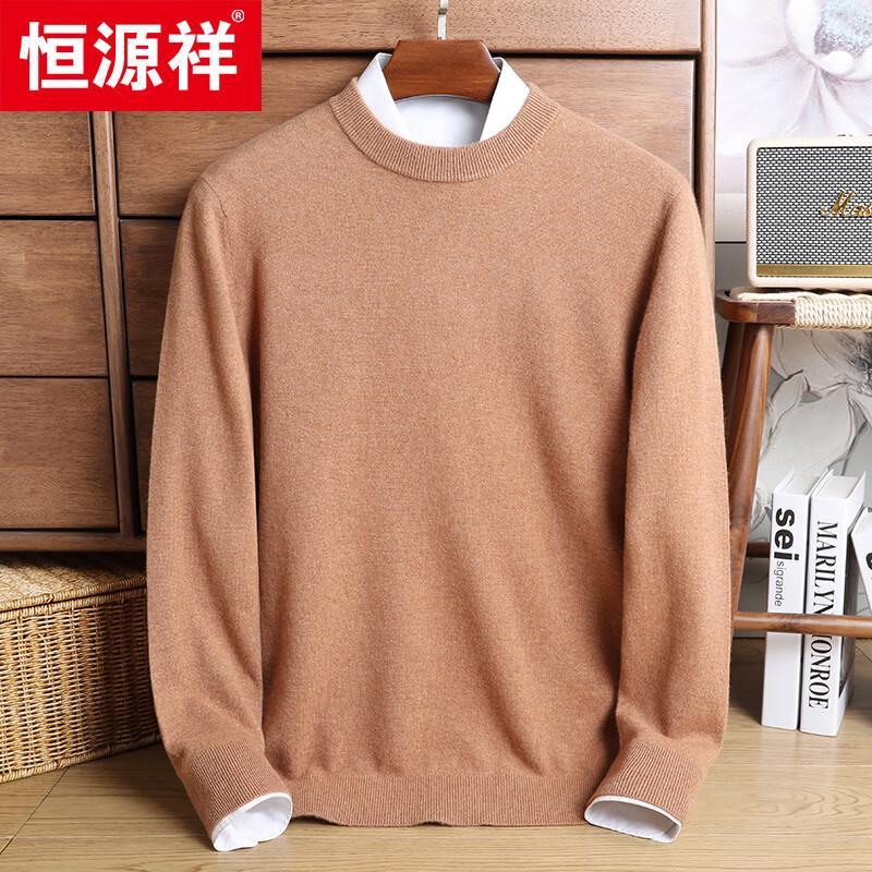 Hengyuanxiang Men's 100% Cashmere Thick Round Neck Sweater