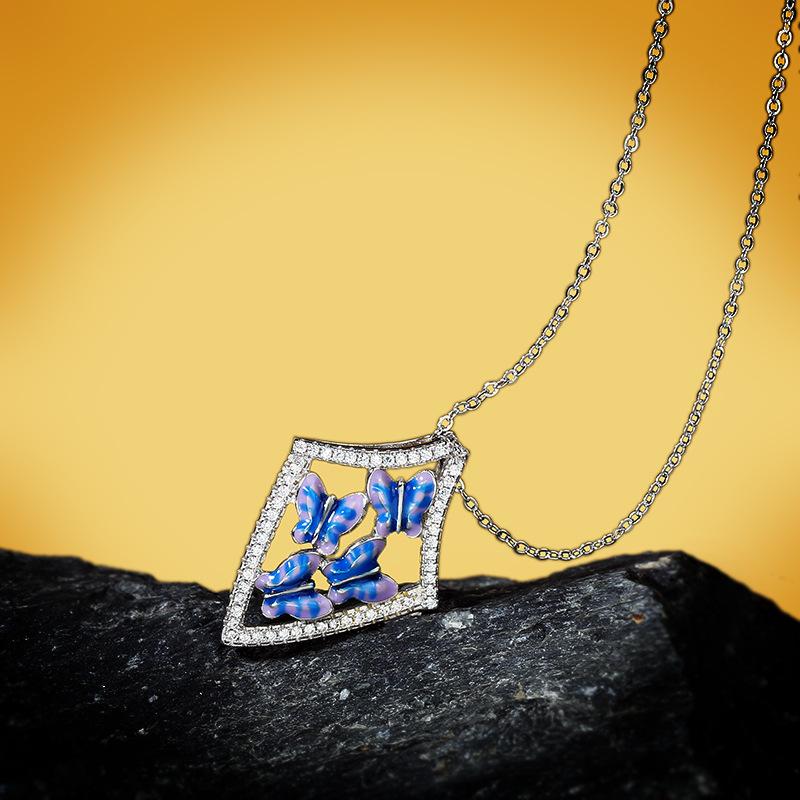 European and American Square Enamel Drop Glue Pendant Water Drop Shape Zircon Necklace