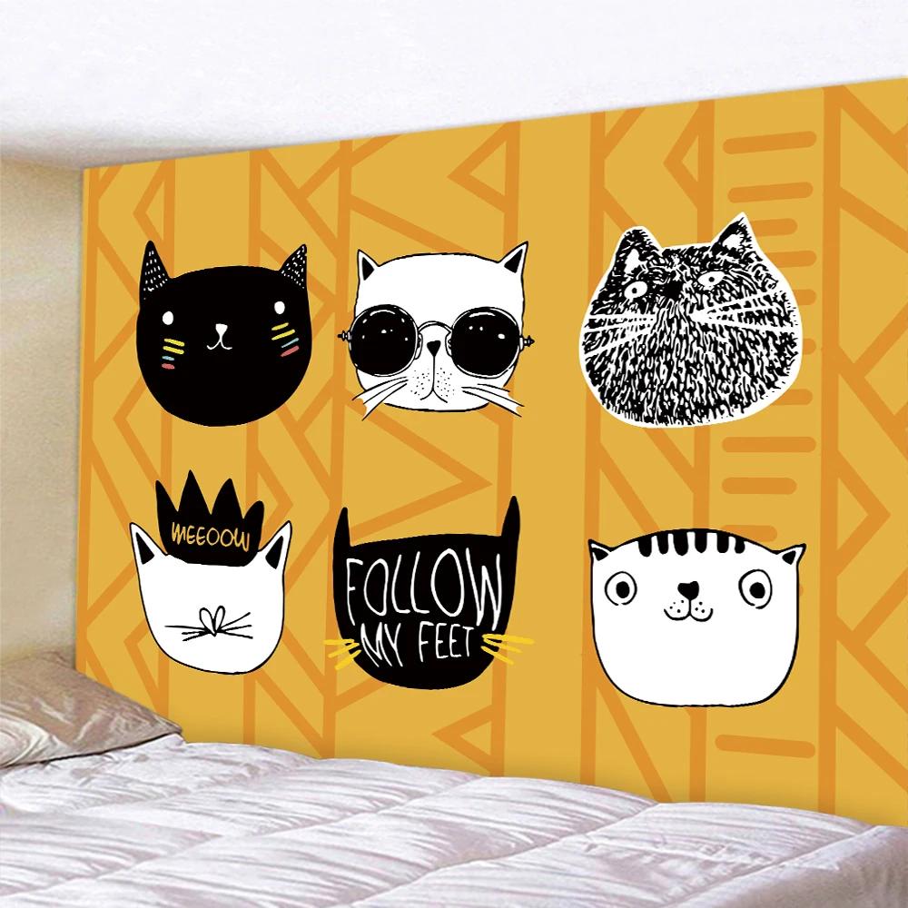 Punk Cat Home Decoration Art Tapestry Psychedelic Scene  Bedroom Wall
