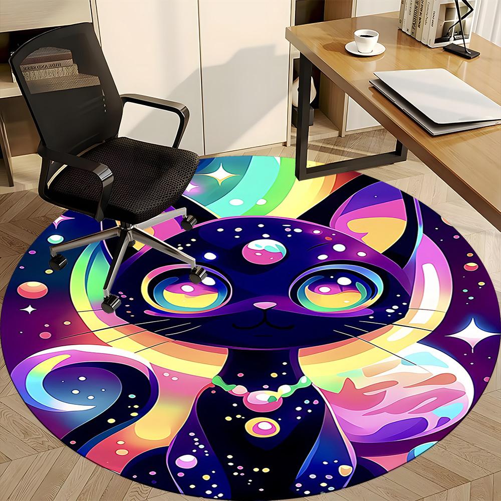 1 Stück Galaxie Katze Büro Runder Teppich, Unter Bürostühlen Schlafzimmer Wohnzimmer Heimdekoration, Raumdeko