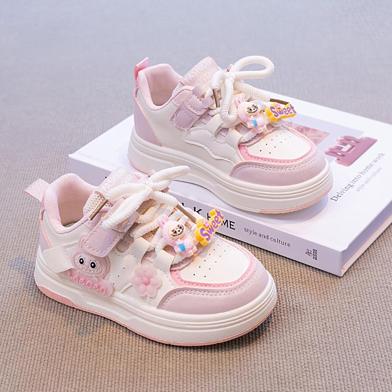 [Children Casual Princess Sneakers with Hook and Loop Closure for Girls Autumn Leather Flat Shoes] Size 26 розовый