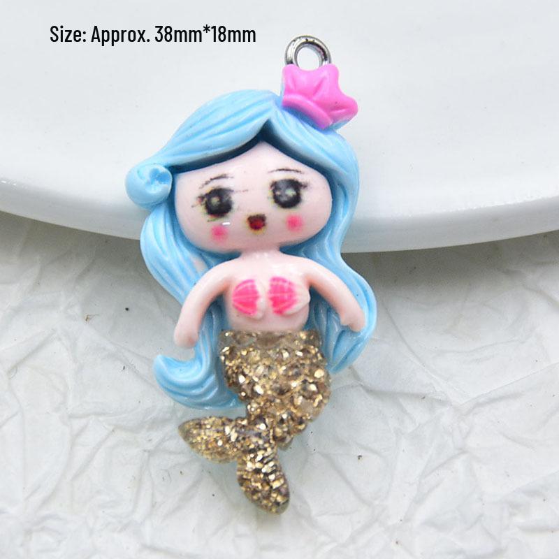 Mermaid Glitter Resin Keychain Cartoon Figure Pendant