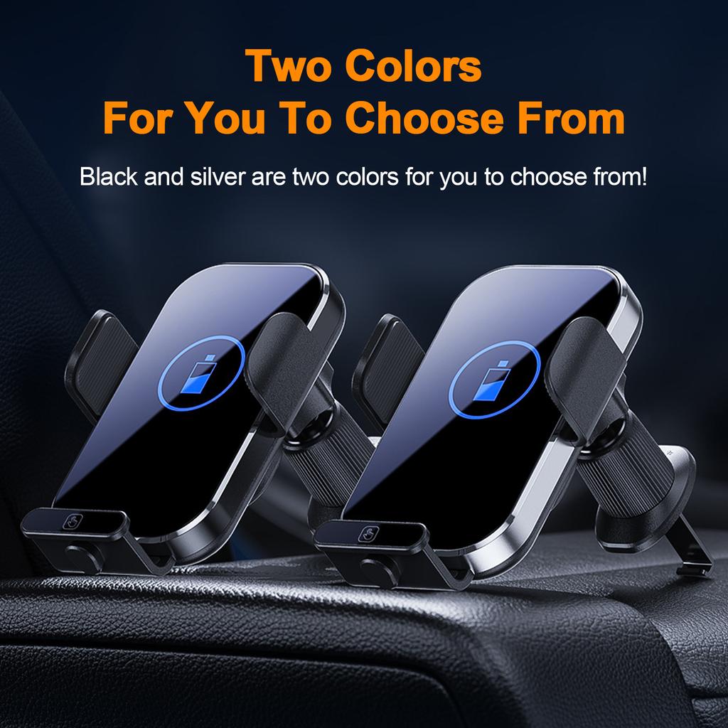 Car Mount Phone Holder Wireless Charger Fast Charging Air Vent Car Charging Holder One touch Clamping Anti Slip and