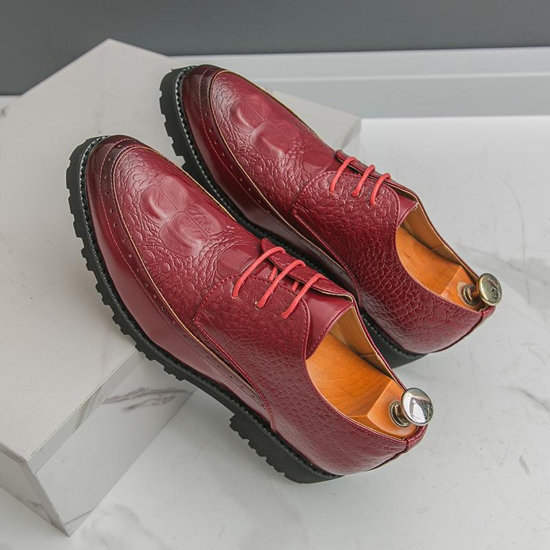 

Мужская обувь весна и осень узор крокодила остроносые кожаные туфли мужские в британском стиле трендовая повседневная обувь мужская свадебная обувь жениха 46 красный