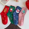 Festive Mid-Calf Cartoon Socks with Snowman & Santa Design for Autumn/Winter Holidays