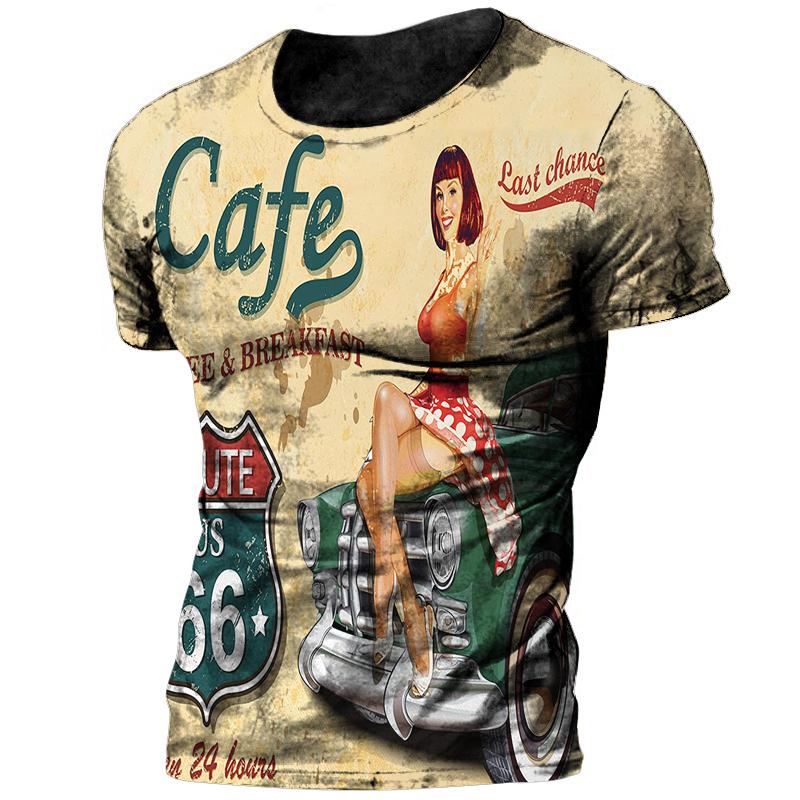 Vintage 66 Route Biker Motor 3d Printed Men's T Shirts Oversized  Short Sleeve Camiseta
