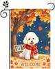 BlissYard Thanksgiving Fall Garden Ag 12x18 Inch Welcome Poodle Dog Ag Double Sided Outdoor Autumn Yard Banner with Leav