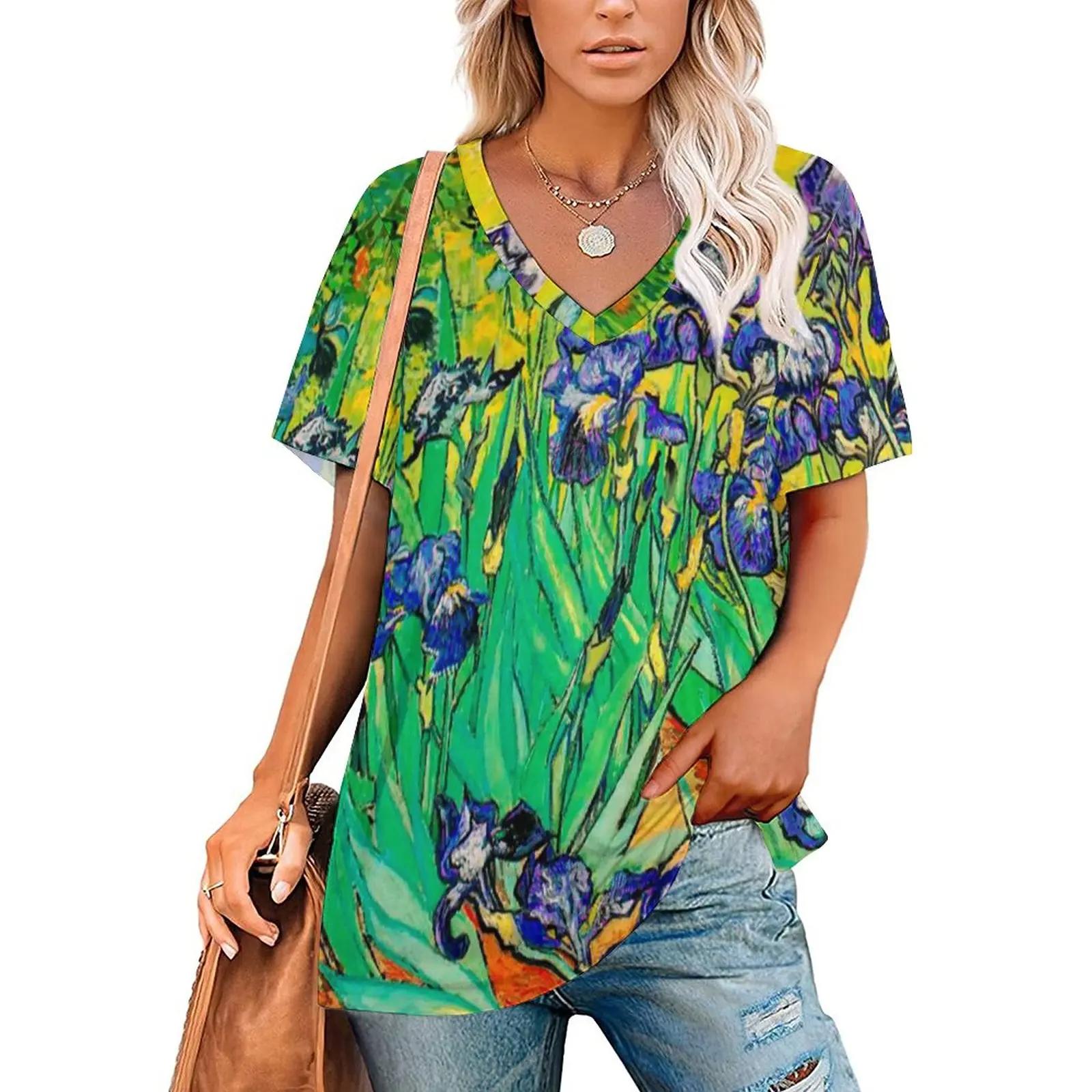 

Van Gogh 3D print T-shirts for women V-neck short sleeve T-shirt oversized streetwear Harajuku t-shirts for women top clothing XXL