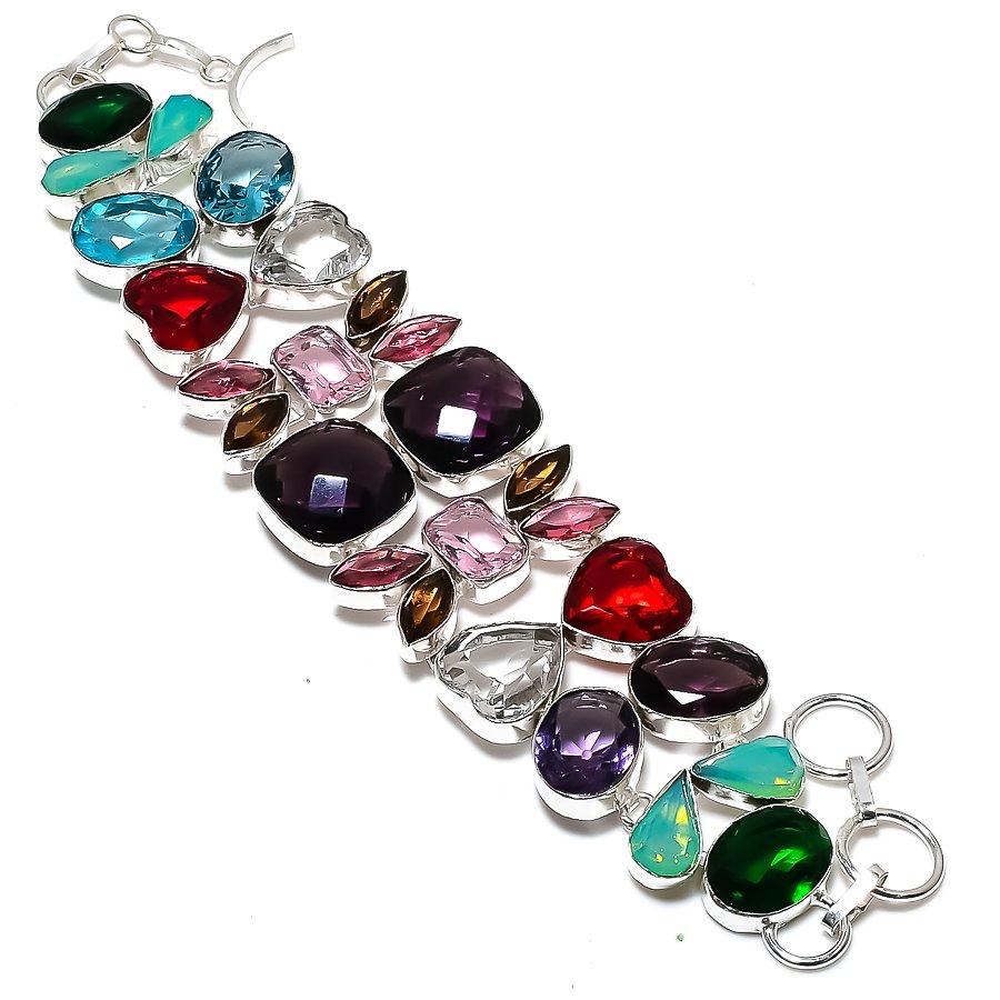 

Браслет из стерлингового серебра 925 пробы с натуральным аметистом и гранатом 7–8 дюймов K0Y45