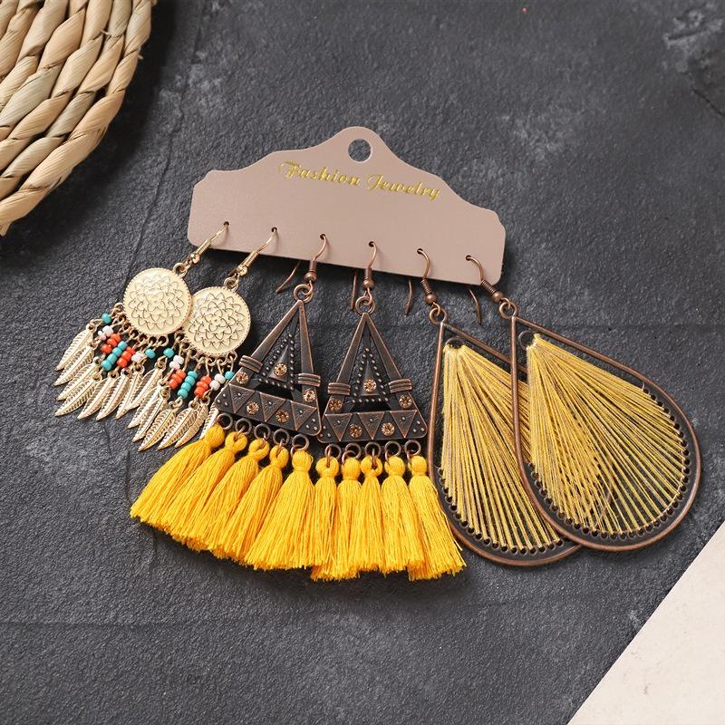 Long fringed earrings Bohemian wasteland exotic wind earrings retro vacation style suit earrings women