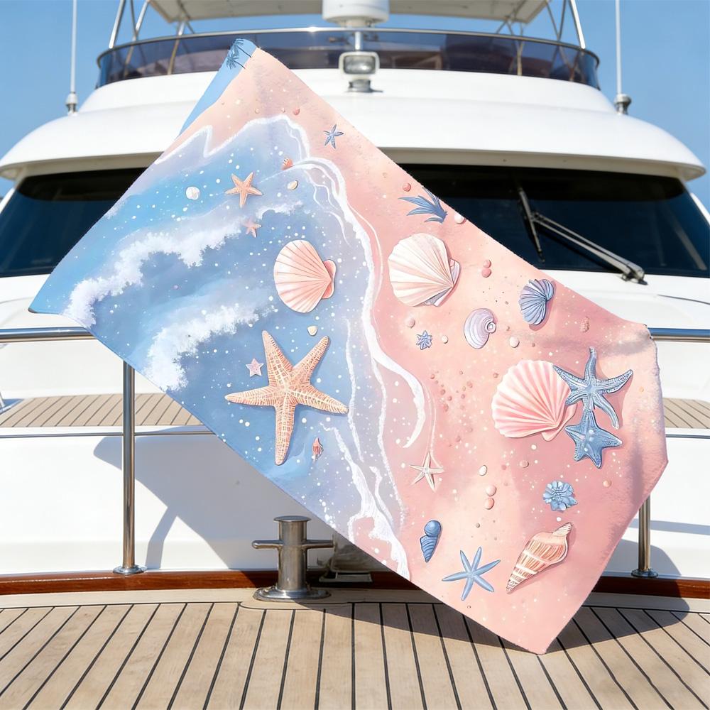 Dreamy Pink Beach Towel – Oversized Quick Dry Sand Free with Starfish & Seashell Print