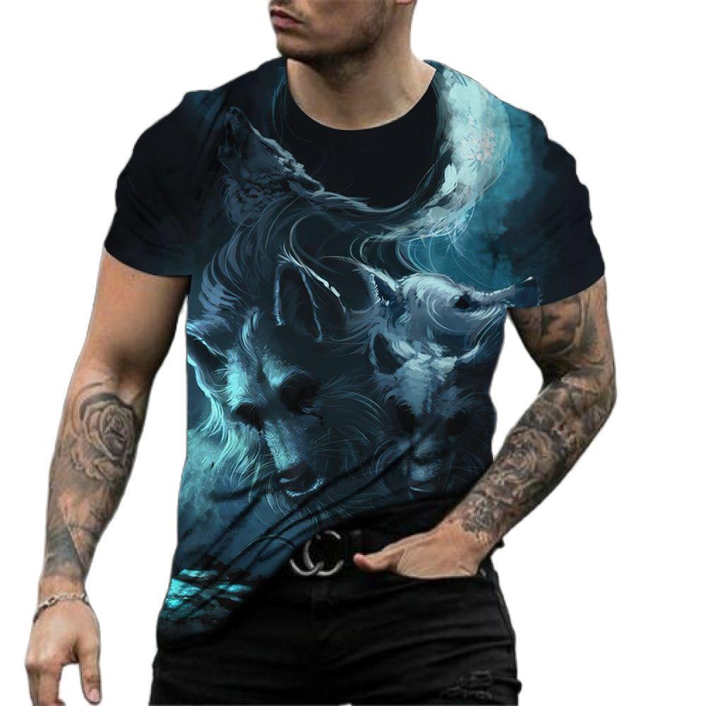 Fashion T Shirt Mens 3D Animal Print Short Sleeve Casual Street Wolf Graphics T-shirt Oversized Tee Shirt Men Clothing