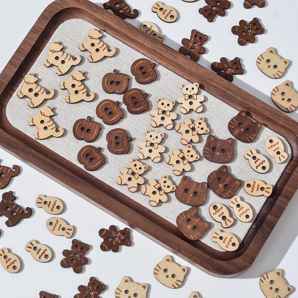 20 Pcs Bear Cat Shape Buttons Wooden Sewing Buttons Creative Projects Fish Buttons Clothing Sewing