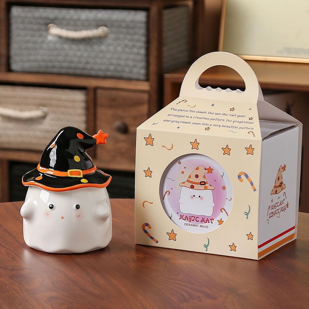 Hochwertiger Becher, süßer Wasserbecher mit Deckel, Souvenir, Mädchen, kreatives Geburtstagsgeschenk, Cartoon-Geister-Keramiktasse