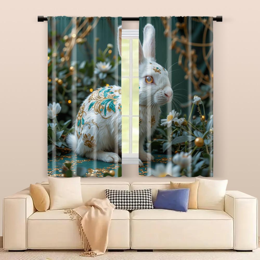 2 pcs   filtering curtains (excluding rods   non-movable   without batteries) Green Rabbit for use in bedrooms and living rooms