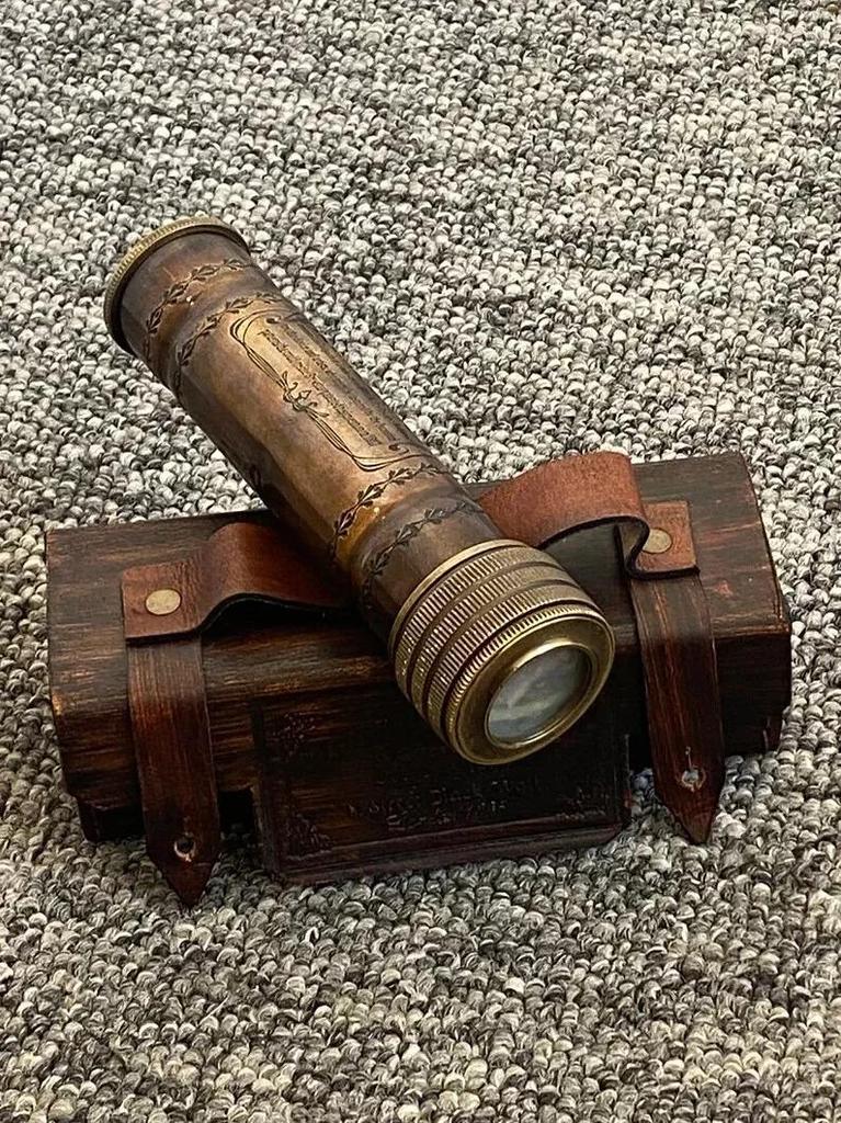 Vintage Antique Brass Kaleidoscope Illusion Prism Nautical Toy With Leather Box