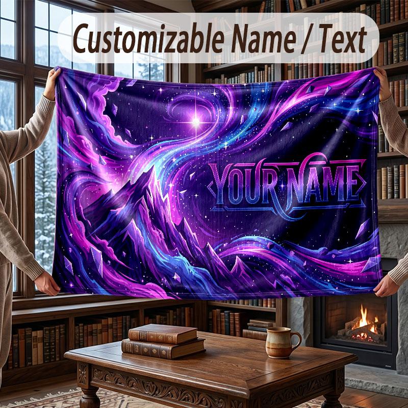 Weltraum Kosmisches Thema Decke Benutzerdefinierter Name Text Personalisierte Decke Weich Gemütlich Decke für Zuhause Sofa Bett